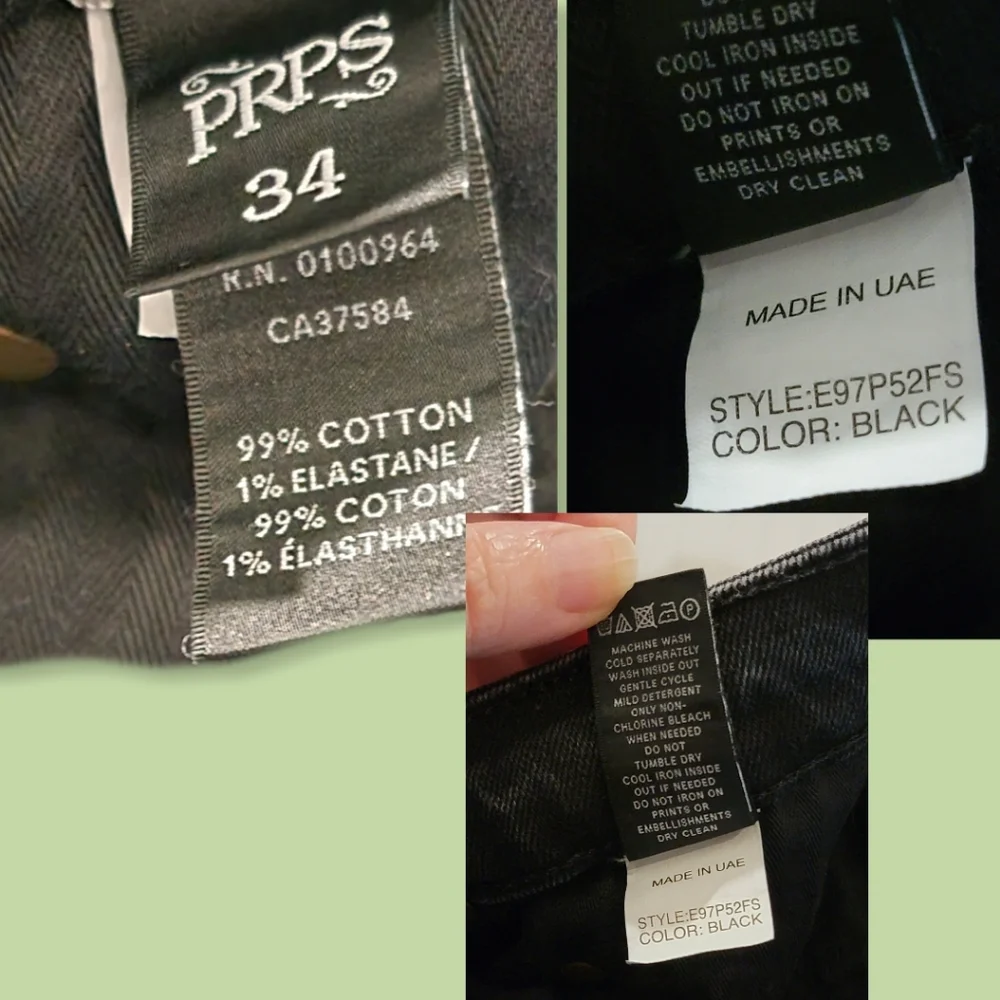 PRPS Le Sabre Stretch-Black Fade Destressed Parchwork Slim Fit Size 34